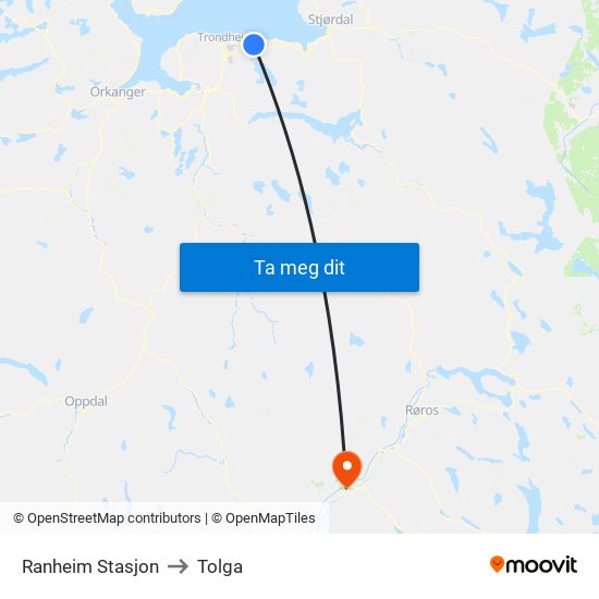 Ranheim Stasjon to Tolga map