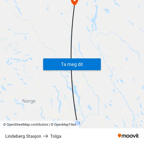 Lindeberg Stasjon to Tolga map