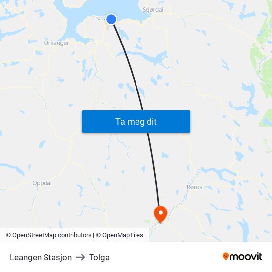 Leangen Stasjon to Tolga map