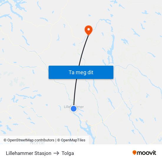 Lillehammer Stasjon to Tolga map