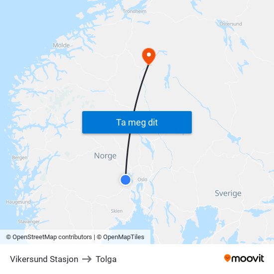 Vikersund Stasjon to Tolga map