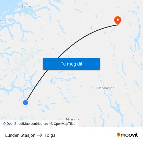 Lunden Stasjon to Tolga map