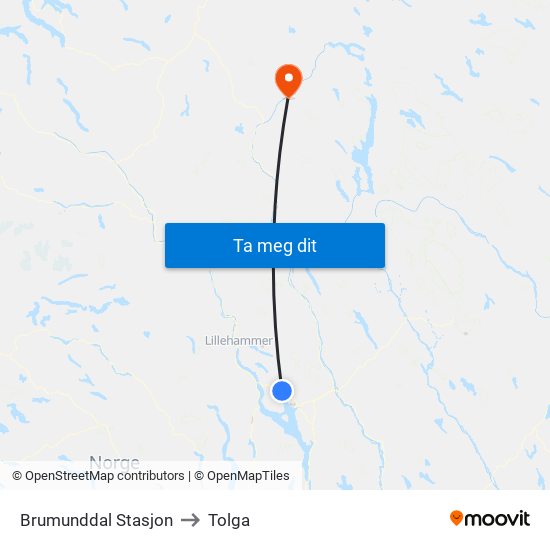 Brumunddal Stasjon to Tolga map