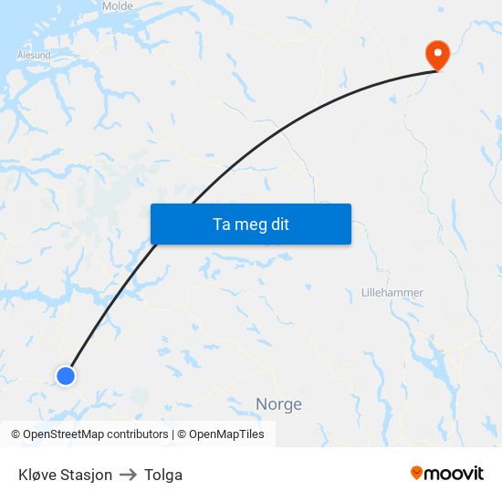 Kløve Stasjon to Tolga map