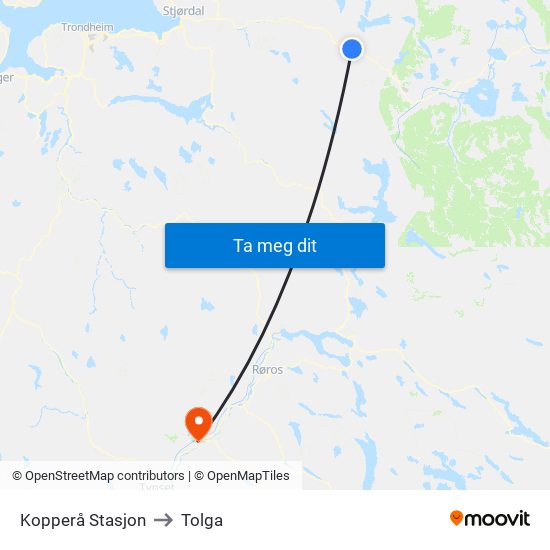 Kopperå Stasjon to Tolga map