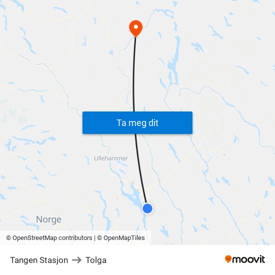 Tangen Stasjon to Tolga map