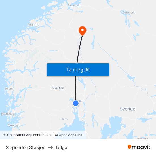 Slependen Stasjon to Tolga map