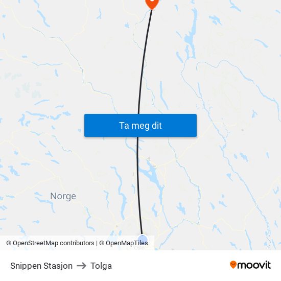 Snippen Stasjon to Tolga map