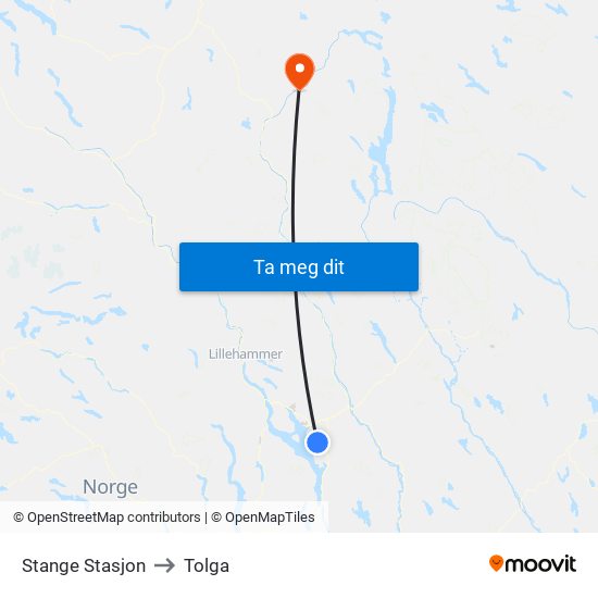 Stange Stasjon to Tolga map