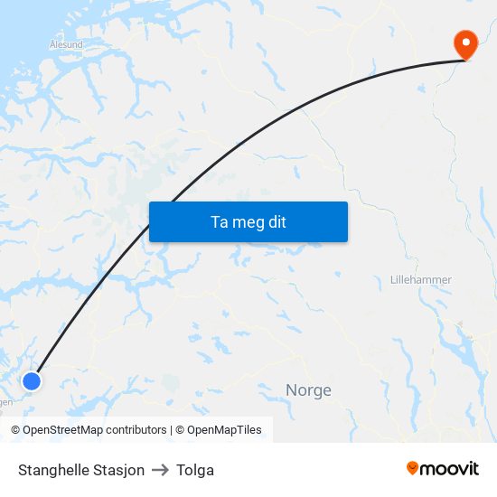 Stanghelle Stasjon to Tolga map