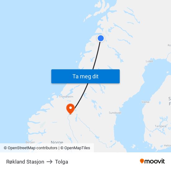 Røkland Stasjon to Tolga map