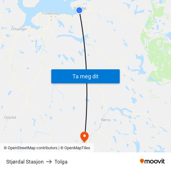 Stjørdal Stasjon to Tolga map