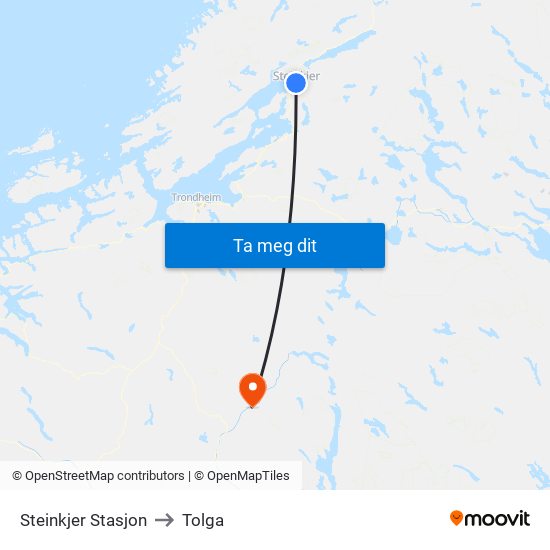 Steinkjer Stasjon to Tolga map