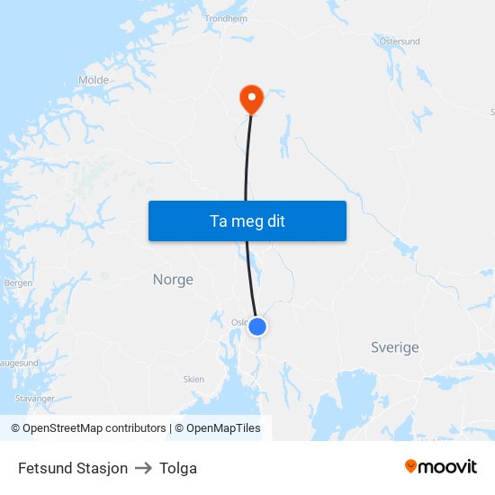 Fetsund Stasjon to Tolga map