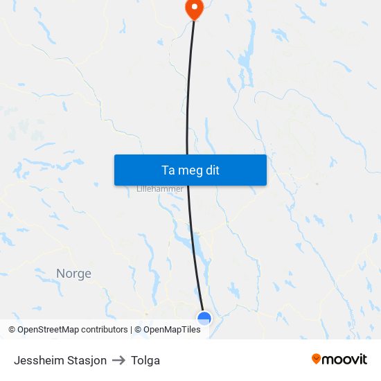 Jessheim Stasjon to Tolga map