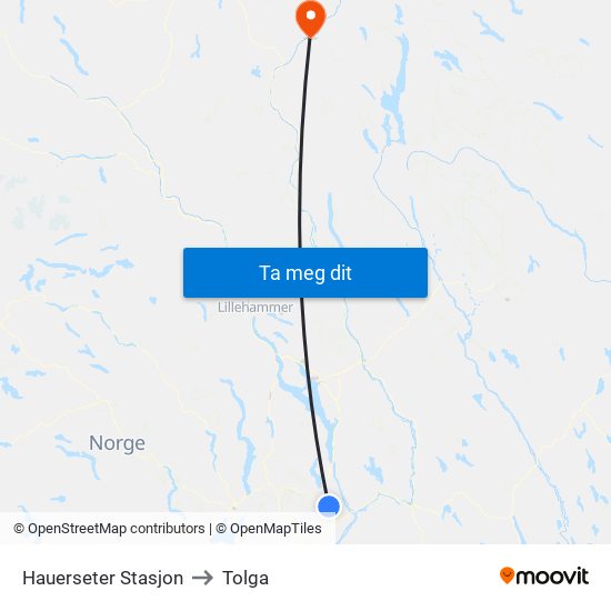 Hauerseter Stasjon to Tolga map