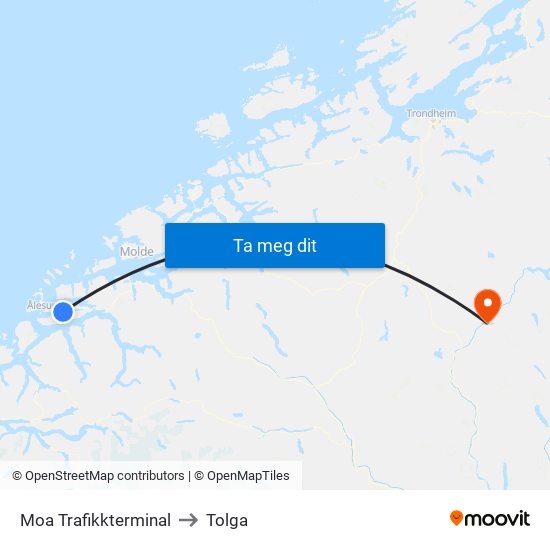 Moa Trafikkterminal to Tolga map