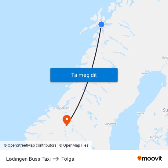 Lødingen Buss Taxi to Tolga map