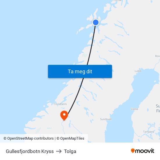 Gullesfjordbotn Kryss to Tolga map