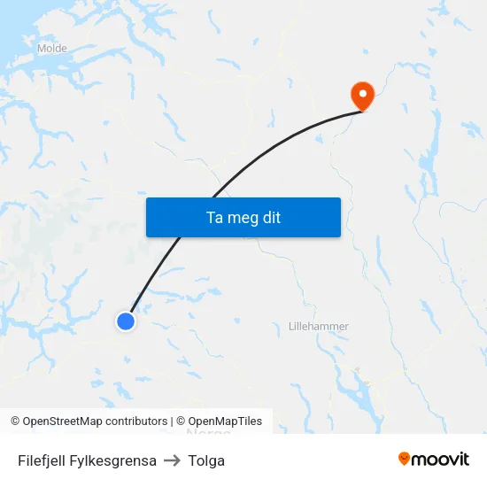 Filefjell Fylkesgrensa to Tolga map