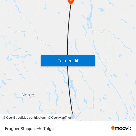 Frogner Stasjon to Tolga map