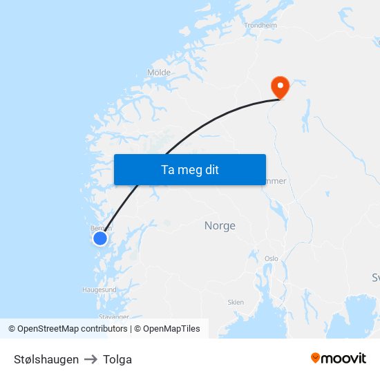 Stølshaugen to Tolga map