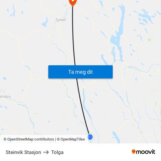 Steinvik Stasjon to Tolga map