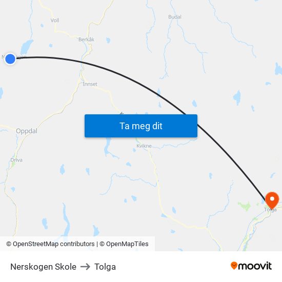 Nerskogen Skole to Tolga map