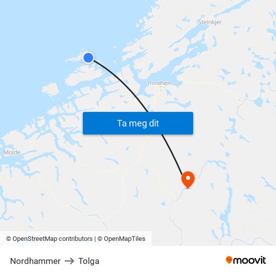 Nordhammer to Tolga map