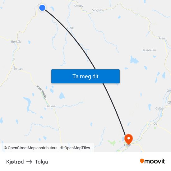 Kjøtrød to Tolga map