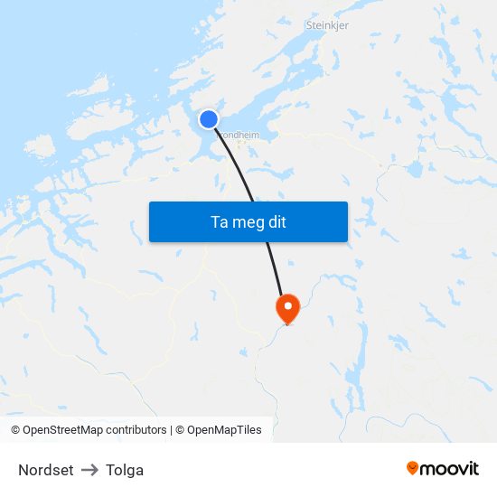 Nordset to Tolga map