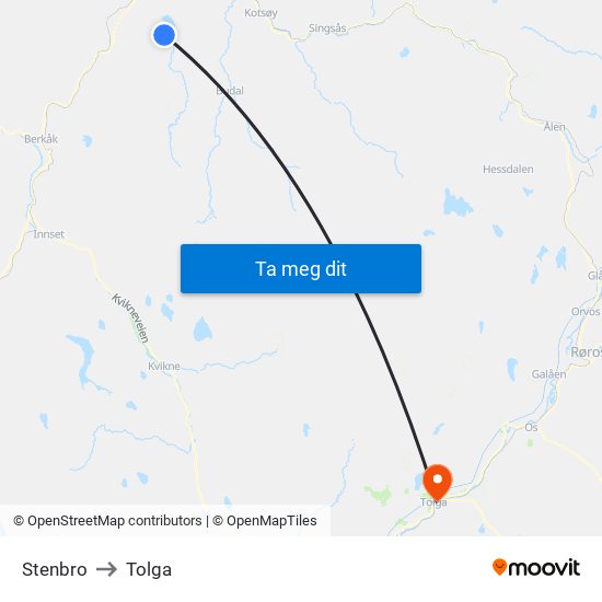 Stenbro to Tolga map