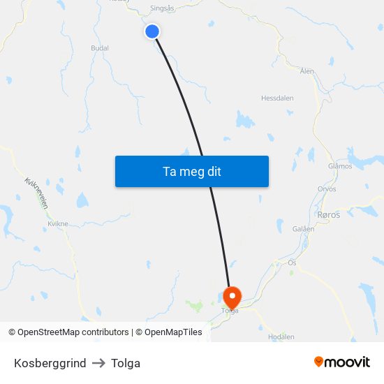 Kosberggrind to Tolga map