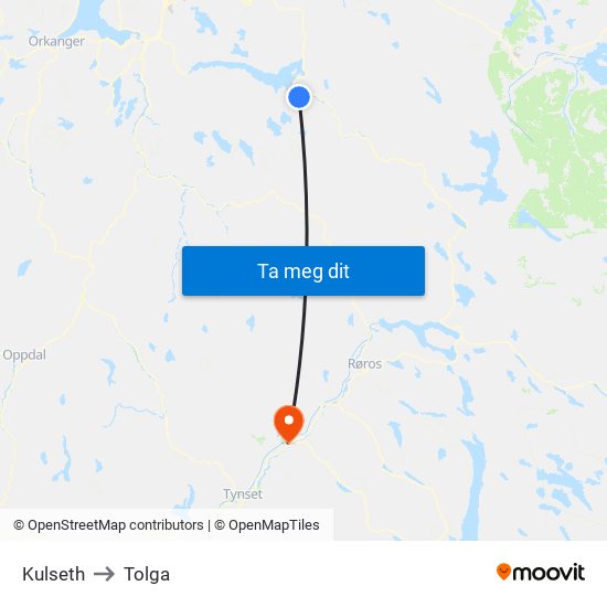 Kulseth to Tolga map