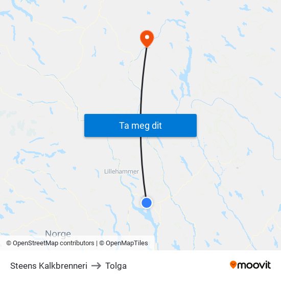 Steens Kalkbrenneri to Tolga map