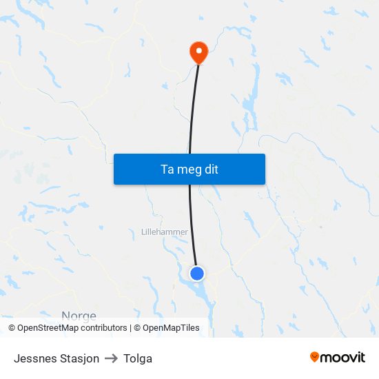 Jessnes Stasjon to Tolga map