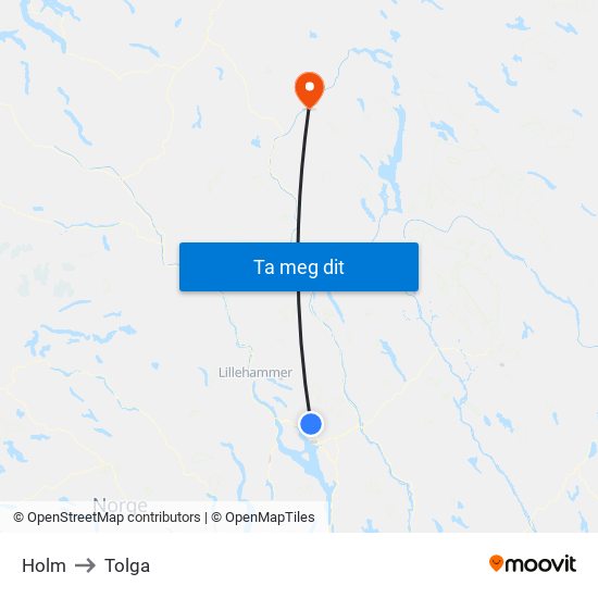 Holm to Tolga map