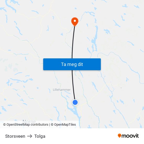 Storsveen to Tolga map
