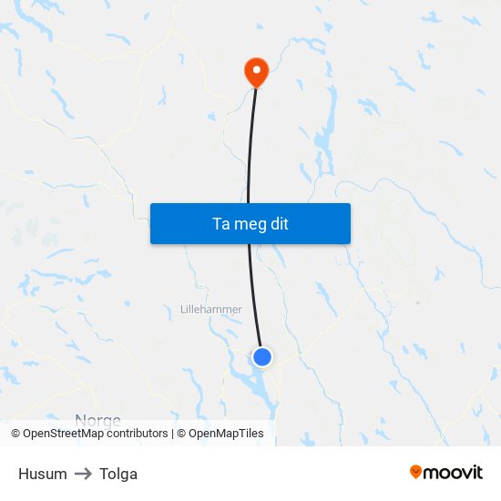 Husum to Tolga map