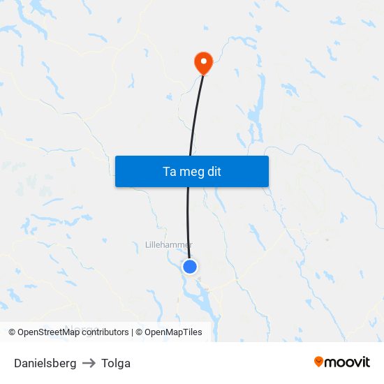 Danielsberg to Tolga map