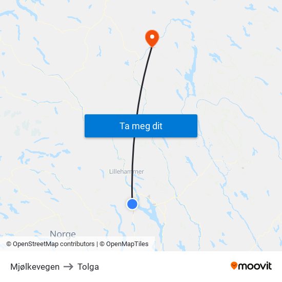 Mjølkevegen to Tolga map