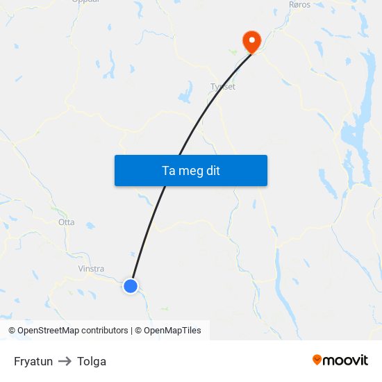 Fryatun to Tolga map