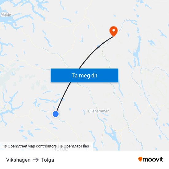 Vikshagen to Tolga map