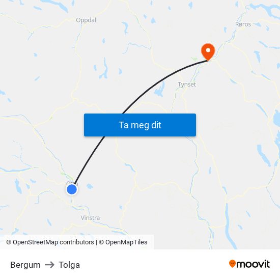 Bergum to Tolga map