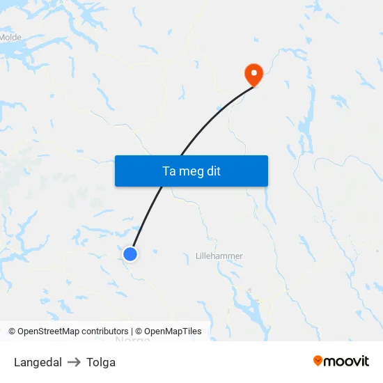 Langedal to Tolga map