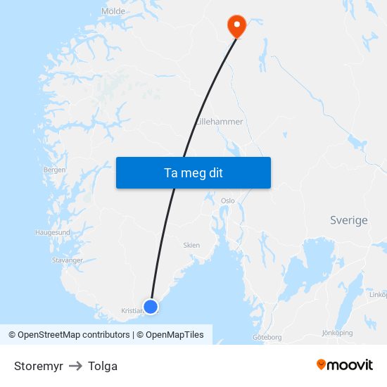 Storemyr to Tolga map