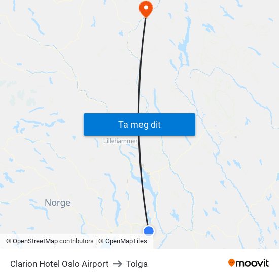 Clarion Hotel Oslo Airport to Tolga map