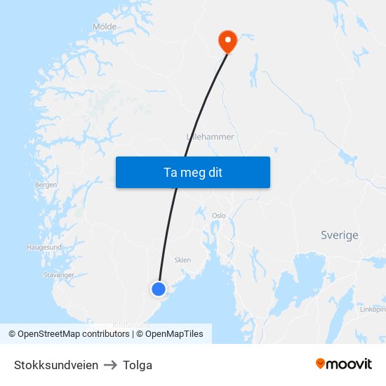 Stokksundveien to Tolga map