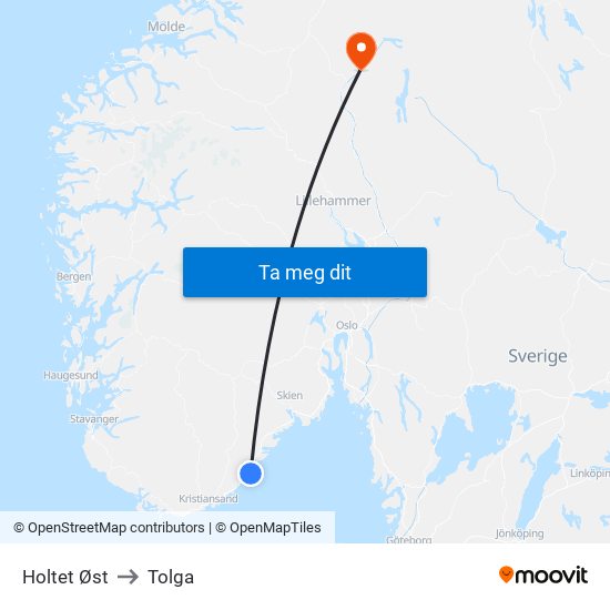 Holtet Øst to Tolga map