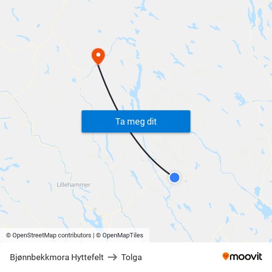 Bjønnbekkmora Hyttefelt to Tolga map